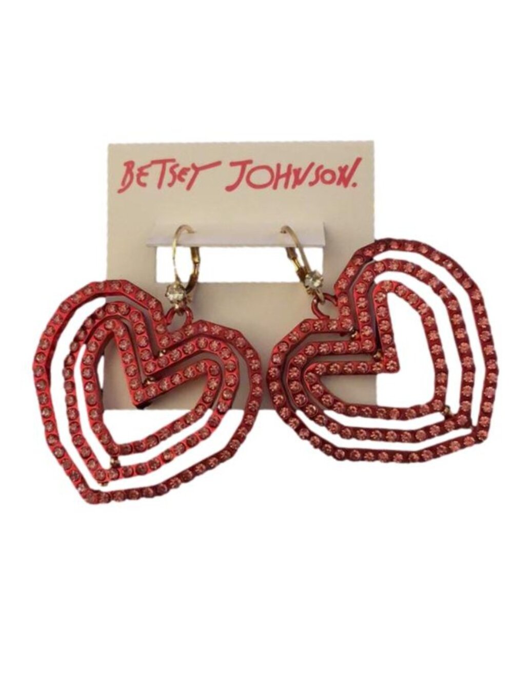 Betsey Johnson Look Into Your Heart Triple Heart Drop Earrings Red NWT $68